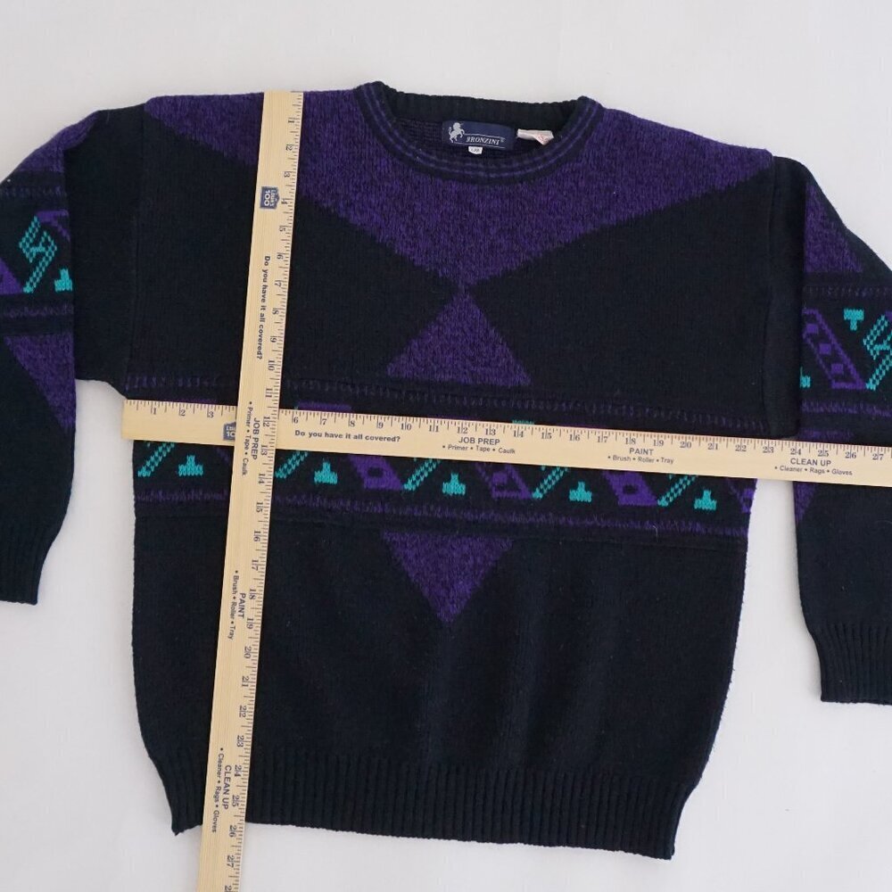 Vintage Bronzini Purple Black Geometric Knit Sweater Abstract Pattern Large - Picture 3 of 10